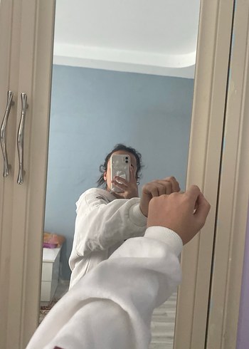 m Beden Baskılı Beyaz Oversize Sweatshirt