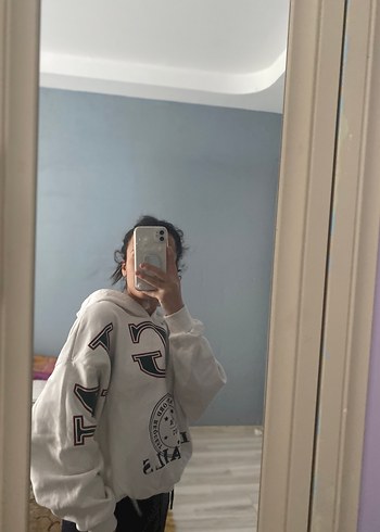 Baskılı Beyaz Oversize Sweatshirt