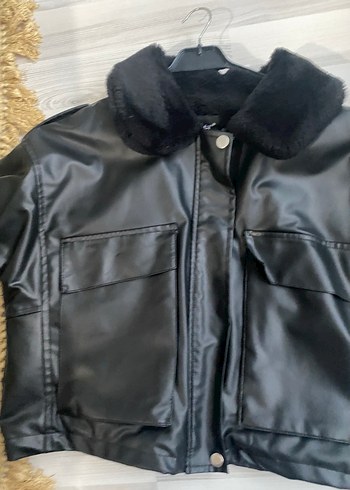 m Beden siyah Renk Siyah Deri Kürklü Kadın Ceket