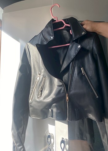 Siyah Kadın Deri Biker Ceket