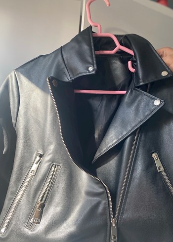 m Beden Siyah Kadın Deri Biker Ceket