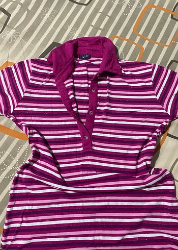 Renkli Çizgili Düğmeli Hamile Tişörtü - Görsel 2