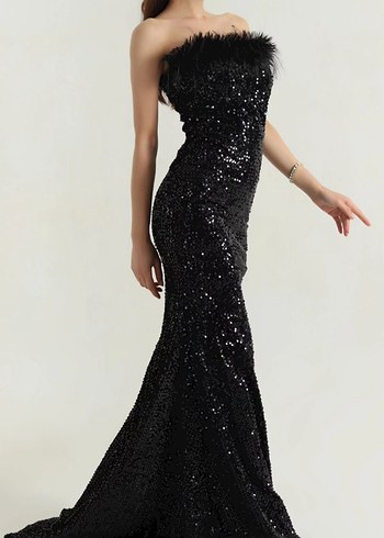 Siyah Drapeli Straplez Uzun Abiye Elbise - Görsel 2