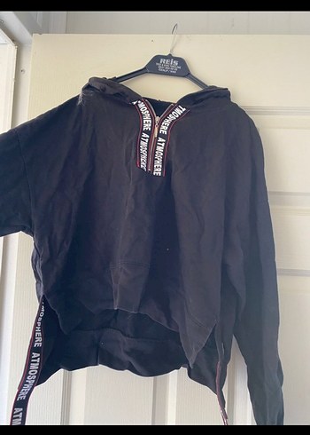 Siyah Nakışlı Kapüşonlu Spor Sweatshirt - Görsel 2