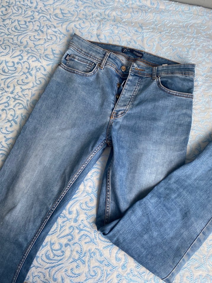 Düğmeli Mavi Bol Kesim Jean - Görsel 5