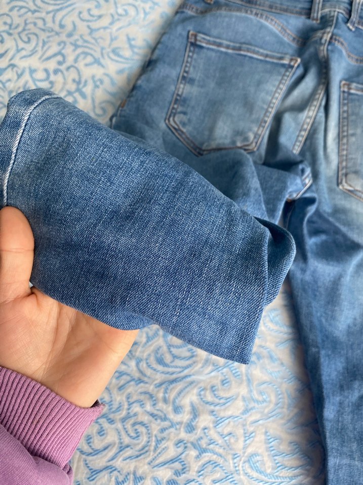 Düğmeli Mavi Bol Kesim Jean - Görsel 3