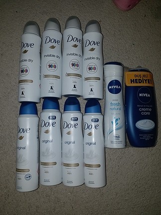8 adet dove deodorant + 1 adet nivea deodorant (duş jeli hediyel