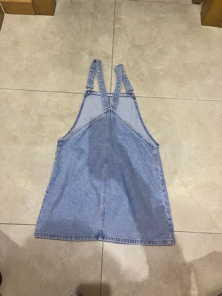 Mavi Kısa Askılı Denim salopet - Görsel 2