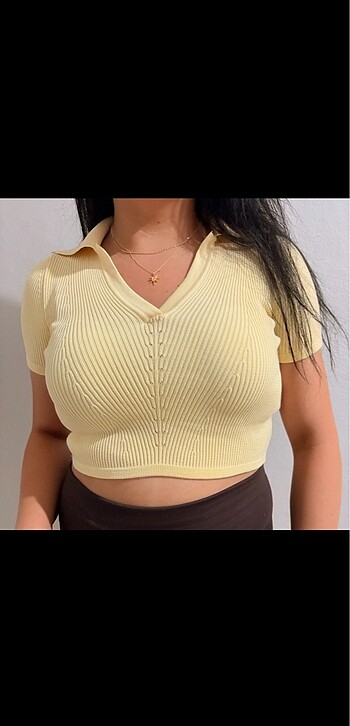 Polo yaka kısa kol crop
