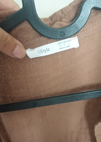 l Beden kahverengi müslim Kadın Gömlek Düğmeli Kısa Kollu