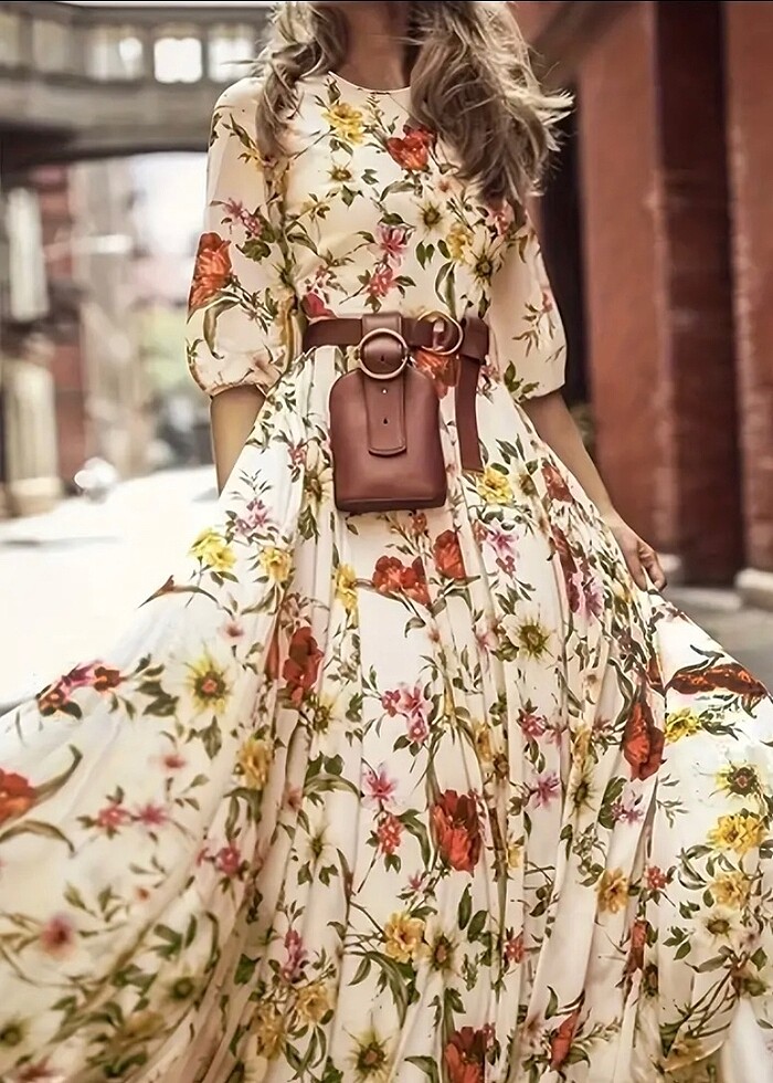 Çiçek desenli A kesim elbise - Görsel 2