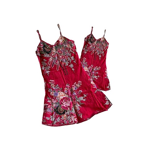 kırmızı saten mini gecelik elbise