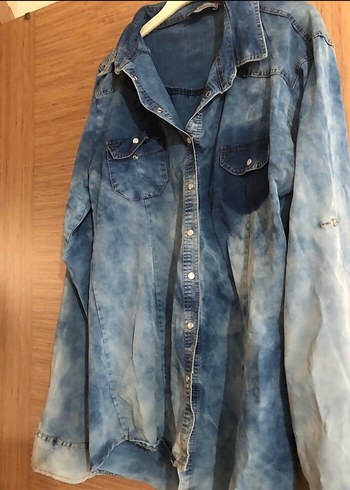 Diğer Mavi Tie-Dye Kadın Denim Gömlek