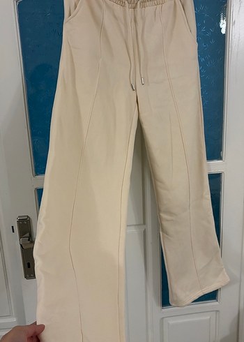 Pamuklu Beyaz Salaş Kadın Eşofman Altı - Görsel 2