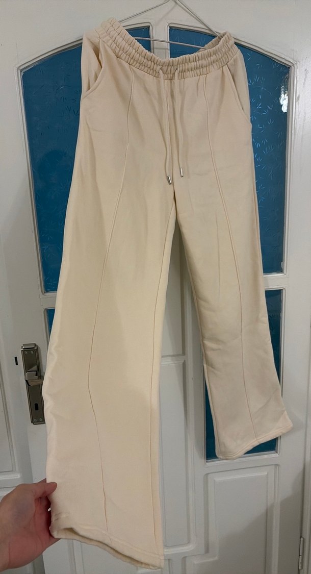 Pamuklu Beyaz Salaş Kadın Eşofman Altı - Görsel 2