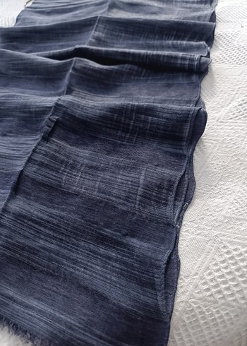 Lacivert Gri Keten Kadın Şal - Görsel 4