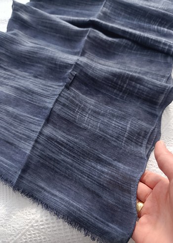 Lacivert Gri Keten Kadın Şal - Görsel 3