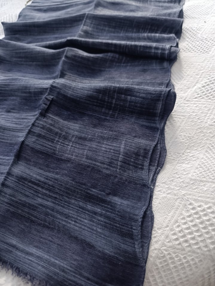 Lacivert Gri Keten Kadın Şal - Görsel 4