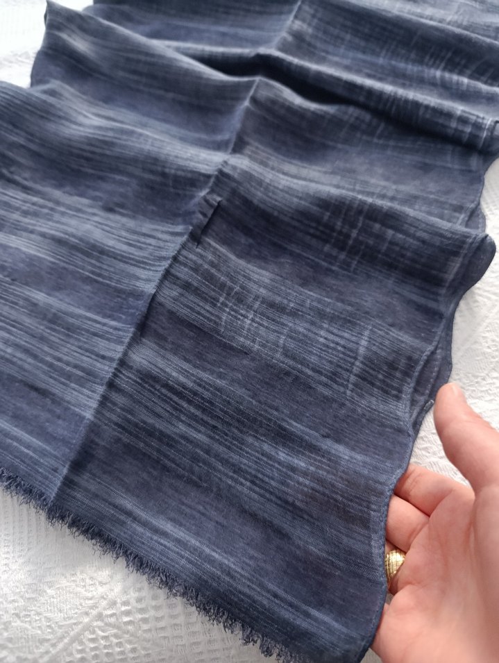 Lacivert Gri Keten Kadın Şal - Görsel 3