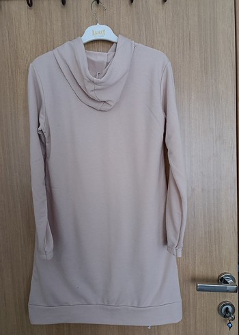 Bej Kapüşonlu Uzun Kadın Sweatshirt - Görsel 4