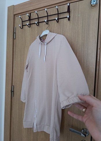 Bej Kapüşonlu Uzun Kadın Sweatshirt - Görsel 2