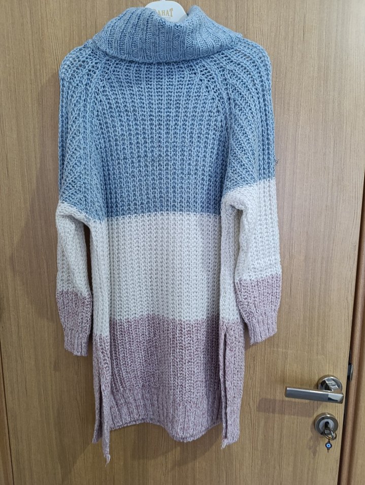 Bohem Rahat Çok Renkli Triko Boğazlı Kazak - Görsel 3