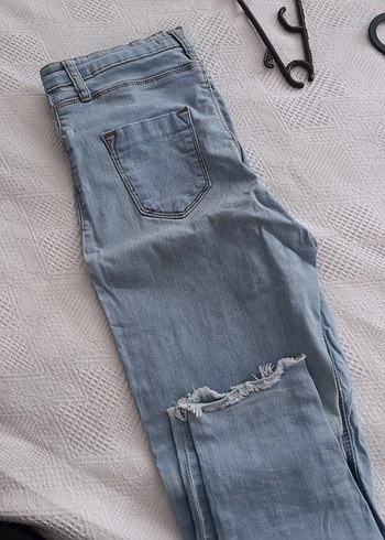 Fermuarlı  Mavi Kadın Denim Pantolon - Görsel 2