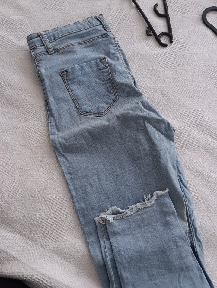 Fermuarlı  Mavi Kadın Denim Pantolon - Görsel 2