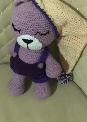 Mor Renkli El Örgüsü Peluş Ayıcık