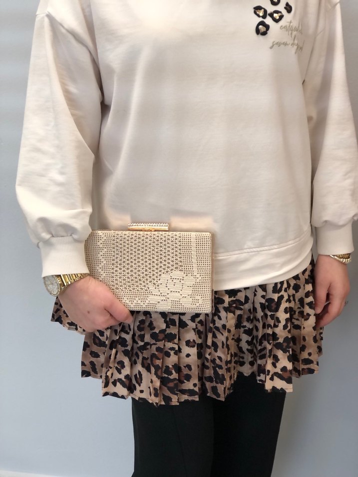 Bej Dantel Detaylı Örgü Kadın Portföy Çanta - Görsel 2