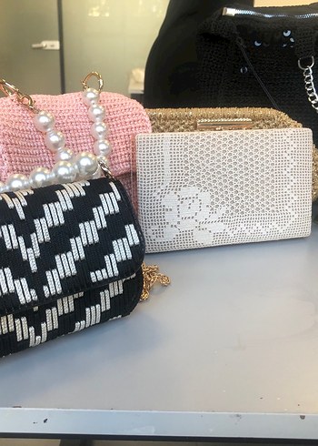 Boncuk İşlemeli Siyah Örgü Çanta - Görsel 3