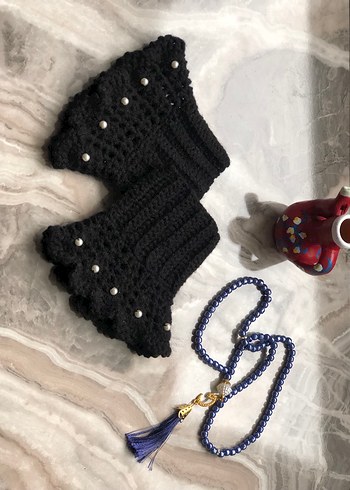 Boncuk Detaylı Siyah Örgü Eldiven - Görsel 2