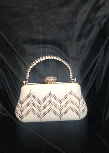 Tel kırma İşlemeli Beyaz Kadın Clutch Çanta - Görsel 2