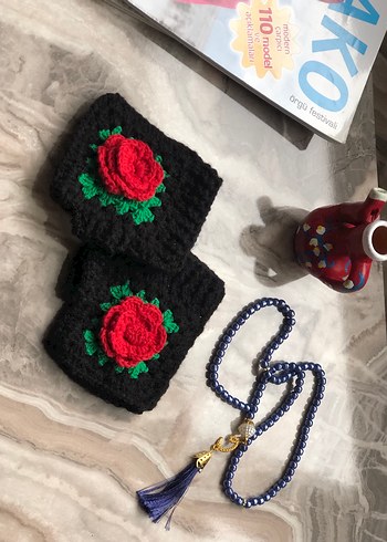 Çiçek Desenli Örgü Kadın Eldiveni - Görsel 2