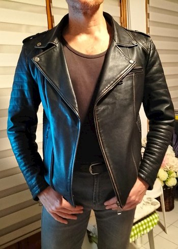 Derimod D-FIT Siyah Deri Biker Ceket Erkek L - Görsel 3