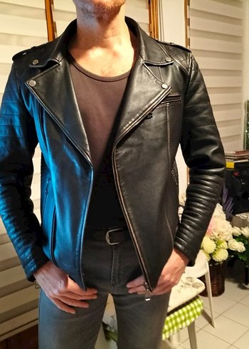 Derimod D-FIT Siyah Deri Biker Ceket Erkek L - Görsel 2