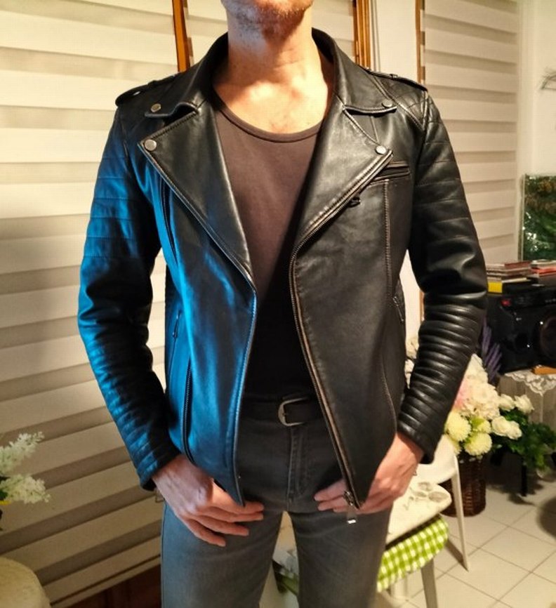 Derimod D-FIT Siyah Deri Biker Ceket Erkek L - Görsel 3