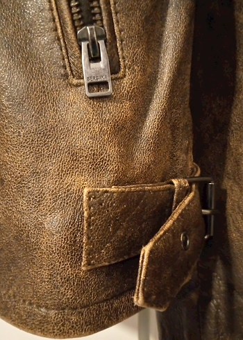 BERSHKA (%100Gerçek Deri)Kahverengi Biker Deri Ceket Erkek - Görsel 8