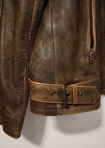 BERSHKA (%100Gerçek Deri)Kahverengi Biker Deri Ceket Erkek - Görsel 3