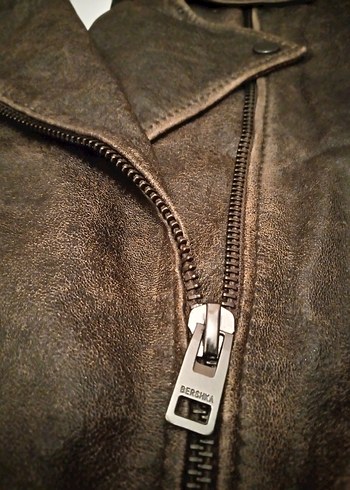 BERSHKA (%100Gerçek Deri)Kahverengi Biker Deri Ceket Erkek - Görsel 2