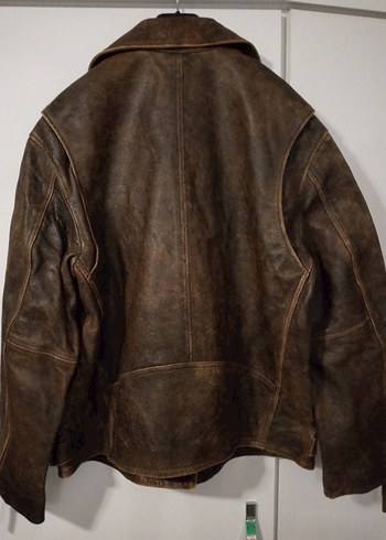 BERSHKA (%100Gerçek Deri)Kahverengi Biker Deri Ceket Erkek - Görsel 4