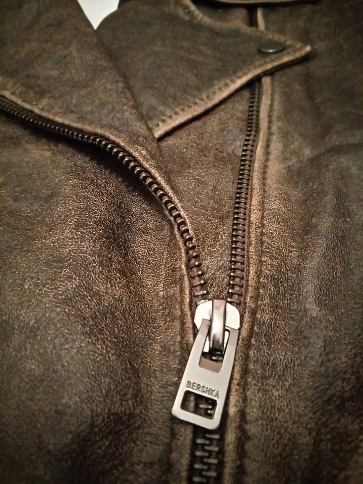 BERSHKA (%100Gerçek Deri)Kahverengi Biker Deri Ceket Erkek - Görsel 2