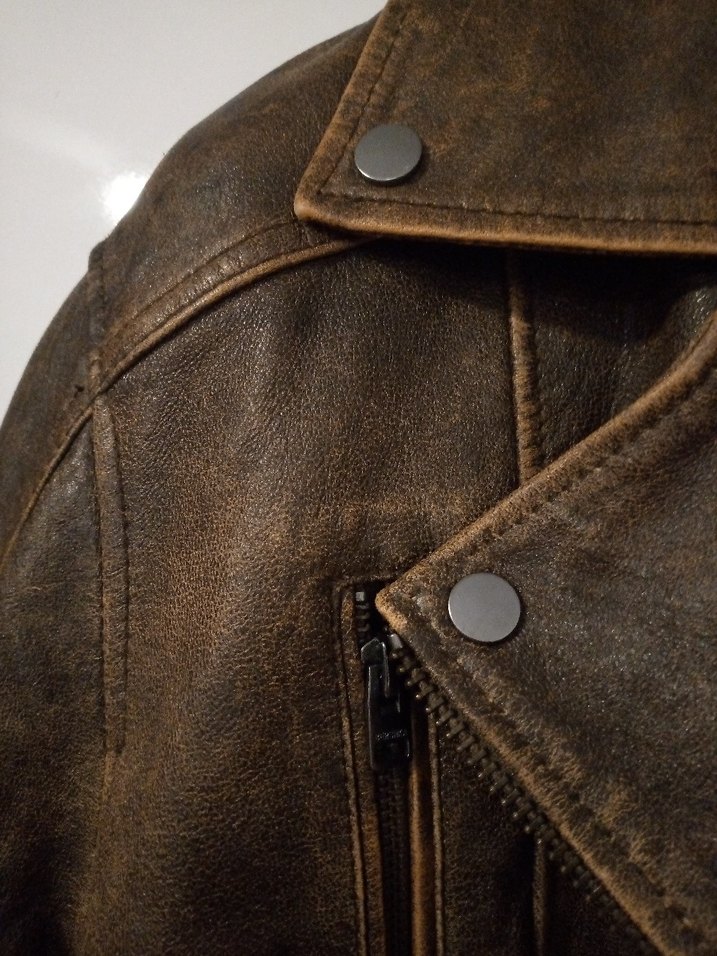 BERSHKA (%100Gerçek Deri)Kahverengi Biker Deri Ceket Erkek - Görsel 5