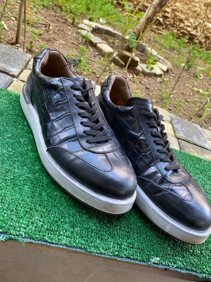 Orjinal deri Erkek Siyah Bağcıklı Sokak Stili Ayakkabı - Görsel 3