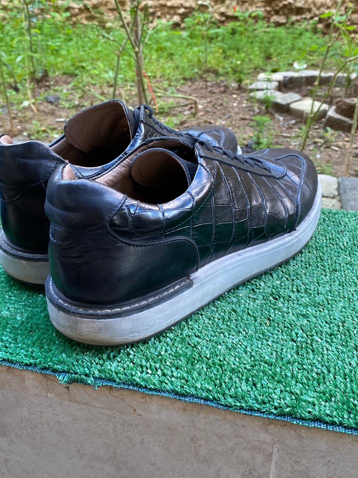 Orjinal deri Erkek Siyah Bağcıklı Sokak Stili Ayakkabı - Görsel 2