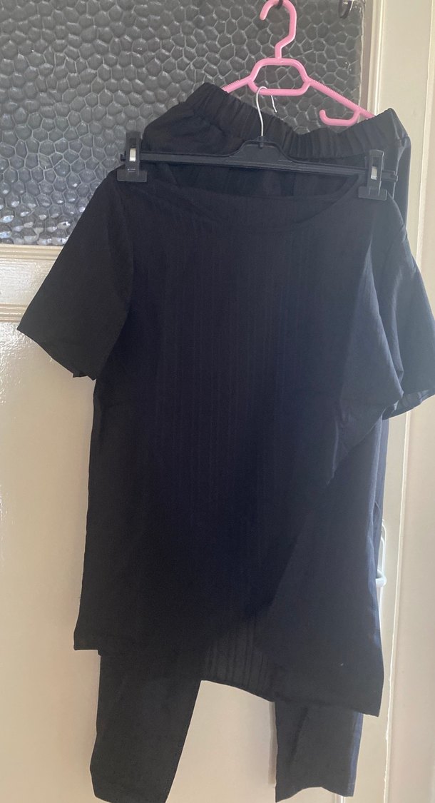 Siyah Keten Hamile Tişörtü, Kısa Kollu, Salaş - Görsel 3