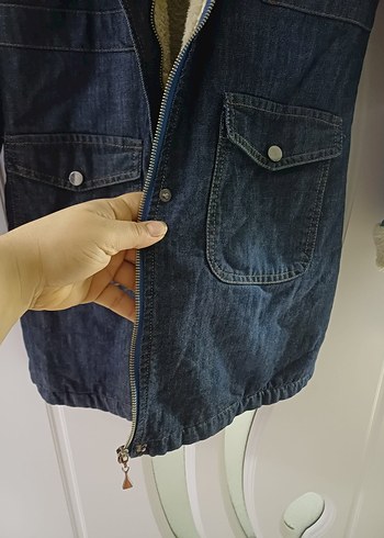 Mavi kürklü Kot Ceket - Görsel 4