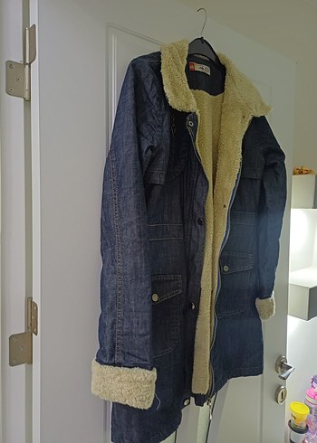 Mavi kürklü Kot Ceket - Görsel 6