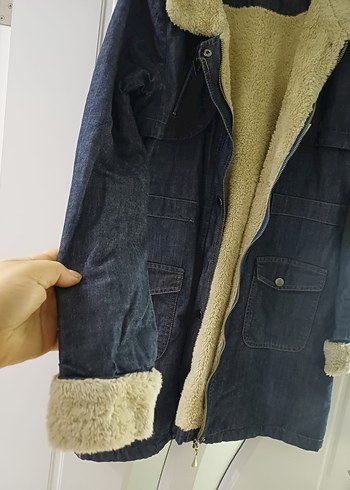 Mavi kürklü Kot Ceket - Görsel 2