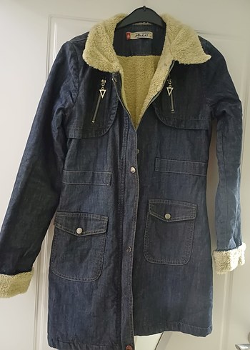 Mavi kürklü Kot Ceket - Görsel 5